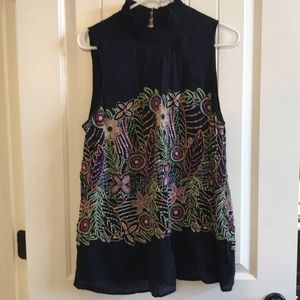 KAARI Blue Curvy Sleeveless Blouse